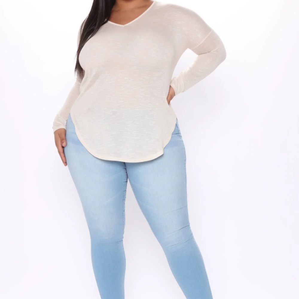 Beige Top w/ Faux Leather Elbow Patch